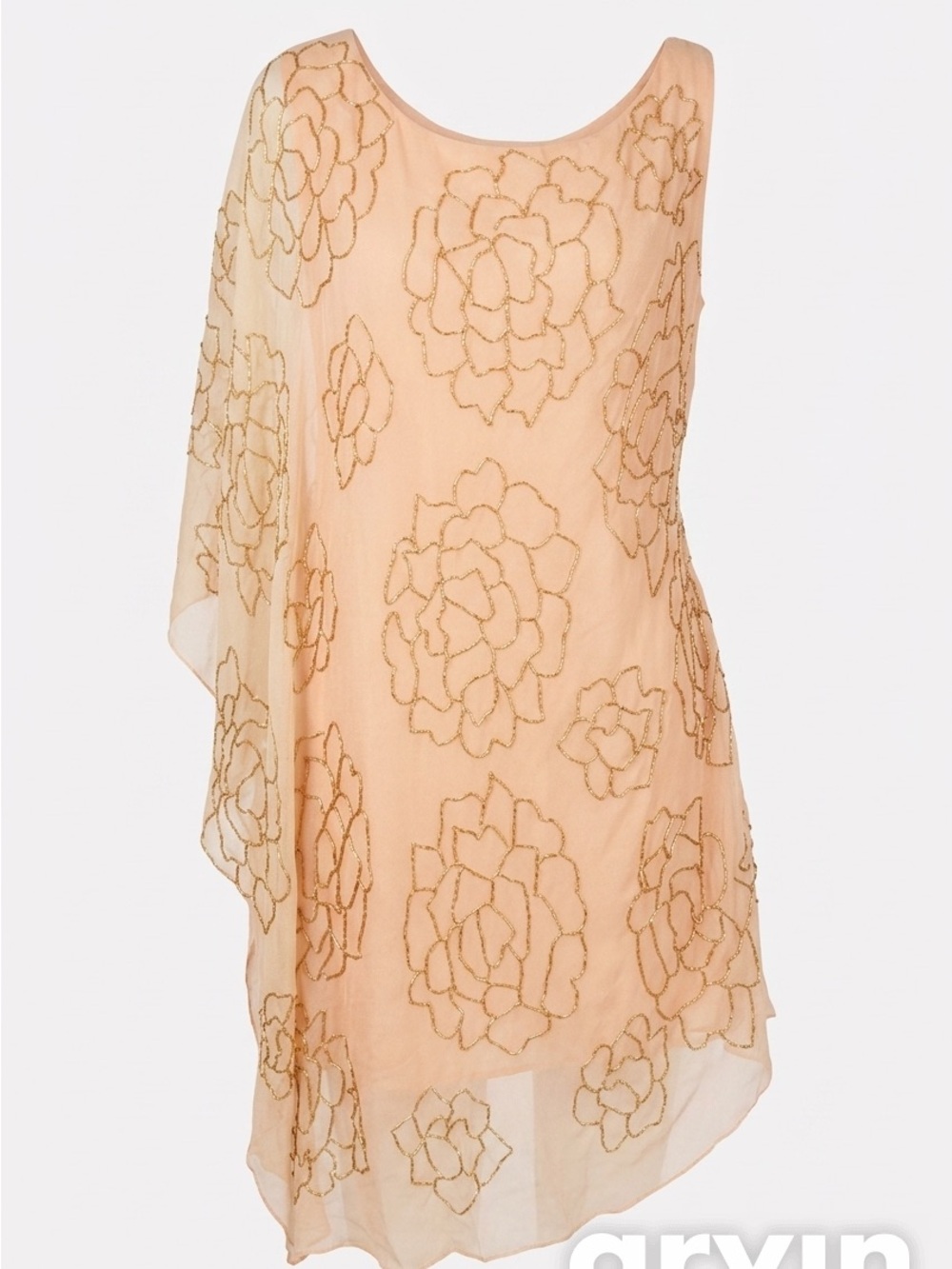 Monique Leshman, size M, peach color, beads. One shoulder